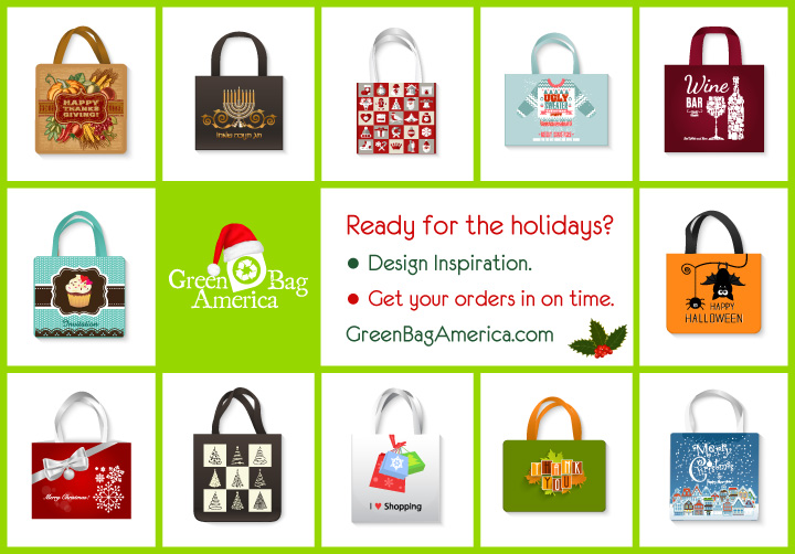 Eco-friendly reusable green bags: holiday inspiration.